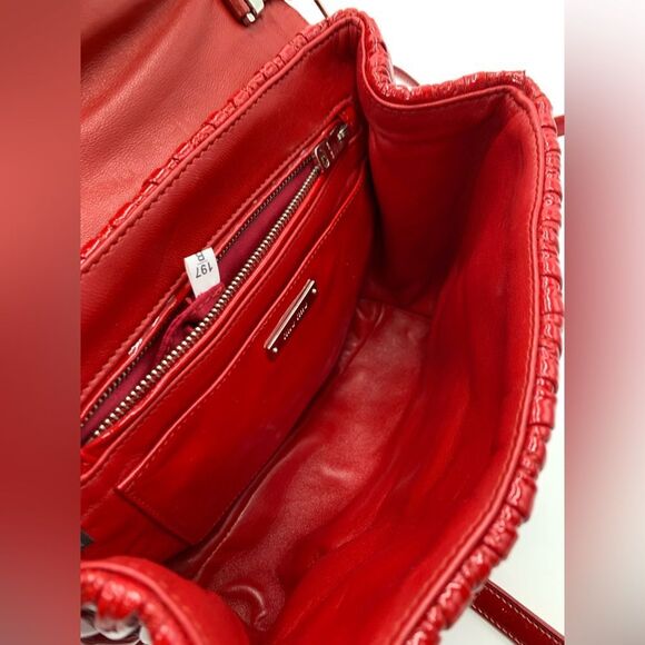 Auth Miu Miu Red Matelasse Enamel Leather 2way Madras Top Handle Handbag - Picture 16 of 16